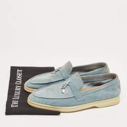 Pre Owned Loro Piana Light Blue Suede Summer Charms Walk Loafers Size 39