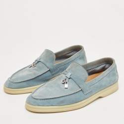 Pre Owned Loro Piana Light Blue Suede Summer Charms Walk Loafers Size 39