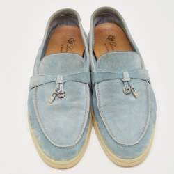 Pre Owned Loro Piana Light Blue Suede Summer Charms Walk Loafers Size 39