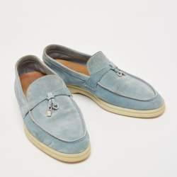 Pre Owned Loro Piana Light Blue Suede Summer Charms Walk Loafers Size 39