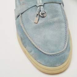 Pre Owned Loro Piana Light Blue Suede Summer Charms Walk Loafers Size 39