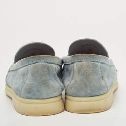 Pre Owned Loro Piana Light Blue Suede Summer Charms Walk Loafers Size 39
