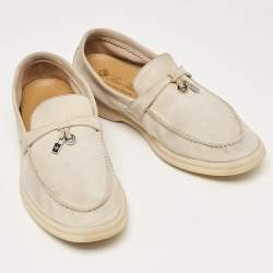 Pre Owned Loro Piana Grey Suede Summer Charms Walk Slip On Loafers Size 37.5