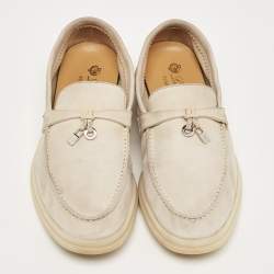 Pre Owned Loro Piana Grey Suede Summer Charms Walk Slip On Loafers Size 37.5