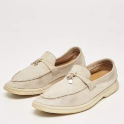 Pre Owned Loro Piana Grey Suede Summer Charms Walk Slip On Loafers Size 37.5