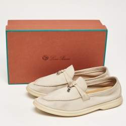 Pre Owned Loro Piana Grey Suede Summer Charms Walk Slip On Loafers Size 37.5