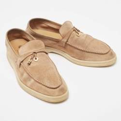 Pre Owned Loro Piana Brown Suede Summer Charms Walk Loafers Size 39.5