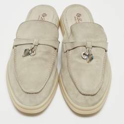Pre Owned Loro Piana Grey Suede Babouche Charms Walk Mules Size 42