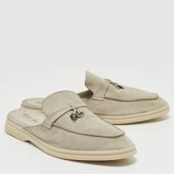 Pre Owned Loro Piana Grey Suede Babouche Charms Walk Mules Size 42