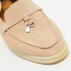 Pre Owned Loro Piana Pink Suede Summer Charms Walk  Loafers Size 36.5