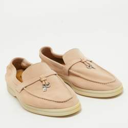 Pre Owned Loro Piana Pink Suede Summer Charms Walk  Loafers Size 36.5