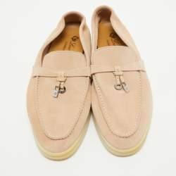 Pre Owned Loro Piana Pink Suede Summer Charms Walk  Loafers Size 36.5