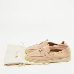 Pre Owned Loro Piana Pink Suede Summer Charms Walk  Loafers Size 36.5