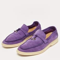 Pre Owned Loro Piana Purple Suede Summer Charms Walk Loafers Size 38