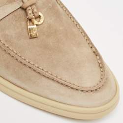 Pre Owned Loro Piana Beige Suede Summer Charms Walk Loafers Size 35.5
