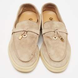 Pre Owned Loro Piana Beige Suede Summer Charms Walk Loafers Size 35.5
