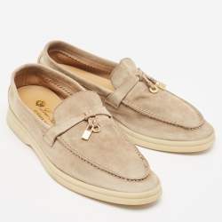 Pre Owned Loro Piana Beige Suede Summer Charms Walk Loafers Size 35.5