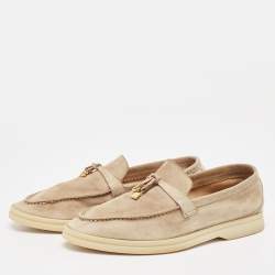Pre Owned Loro Piana Beige Suede Summer Charms Walk Loafers Size 35.5