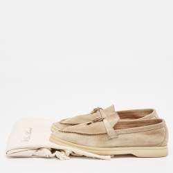Pre Owned Loro Piana Beige Suede Summer Charms Walk Loafers Size 35.5