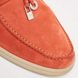 Loro Piana Orange Suede Summer Charms Walk Loafers Size 35