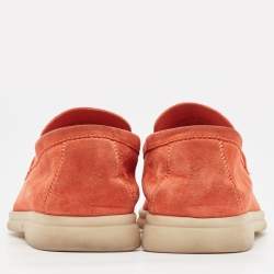 Loro Piana Orange Suede Summer Charms Walk Loafers Size 35