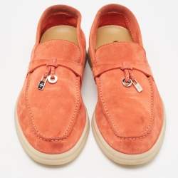 Loro Piana Orange Suede Summer Charms Walk Loafers Size 35
