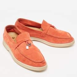 Loro Piana Orange Suede Summer Charms Walk Loafers Size 35