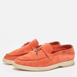 Loro Piana Orange Suede Summer Charms Walk Loafers Size 35