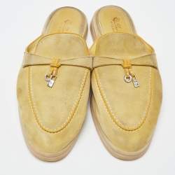 Pre Owned Loro Piana Yellow Suede Babouche Charms Walk Flat Mules Size 40