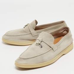 Pre Owned Loro Piana Grey Suede Charms Walk Loafers Size 37.5