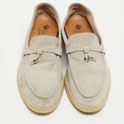Pre Owned Loro Piana Grey Suede Charms Walk Loafers Size 37.5