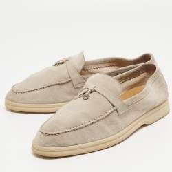 Pre Owned Loro Piana Light Grey Suede Summer Charms Walk Loafers Size 39