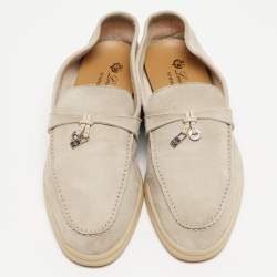 Pre Owned Loro Piana Light Grey Suede Summer Charms Walk Loafers Size 39