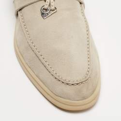 Pre Owned Loro Piana Light Grey Suede Summer Charms Walk Loafers Size 39