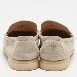 Pre Owned Loro Piana Light Grey Suede Summer Charms Walk Loafers Size 39