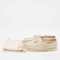Pre Owned Loro Piana Light Grey Suede Summer Charms Walk Loafers Size 39
