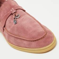 Pre Owned Loro Piana Pink Suede Summer Charms Walk Loafers Size 38