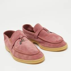 Pre Owned Loro Piana Pink Suede Summer Charms Walk Loafers Size 38