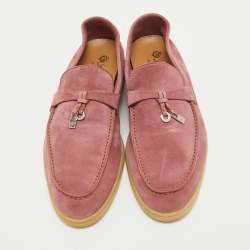 Pre Owned Loro Piana Pink Suede Summer Charms Walk Loafers Size 38