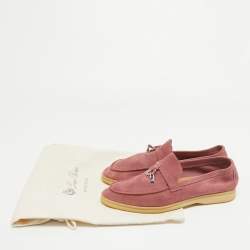 Pre Owned Loro Piana Pink Suede Summer Charms Walk Loafers Size 38