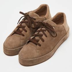 Loro Piana Two Tone Brown Suede Nuages Low Top Sneakers Size 36