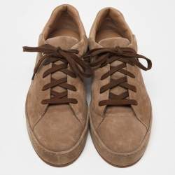 Loro Piana Two Tone Brown Suede Nuages Low Top Sneakers Size 36