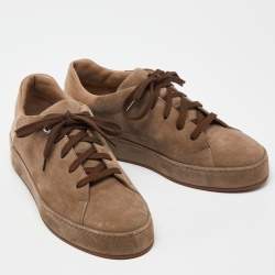 Loro Piana Two Tone Brown Suede Nuages Low Top Sneakers Size 36