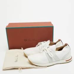 Loro Piana White/Grey Knit Fabric 360 Flexy Walker Sneakers Size 38.5