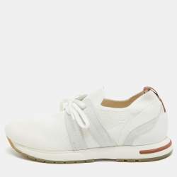 Loro Piana White/Grey Knit Fabric 360 Flexy Walker Sneakers Size 38.5
