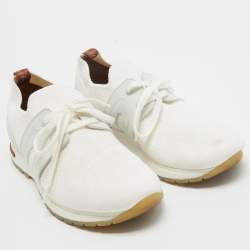 Loro Piana White/Grey Knit Fabric 360 Flexy Walker Sneakers Size 38.5