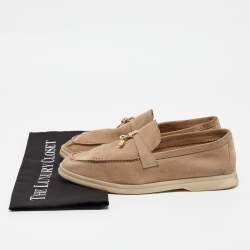 Pre Owned Loro Piana Beige Suede Summer Charms Walk Loafers Size 39.5