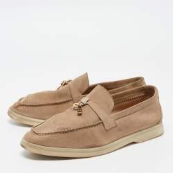 Pre Owned Loro Piana Beige Suede Summer Charms Walk Loafers Size 39.5