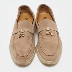 Pre Owned Loro Piana Beige Suede Summer Charms Walk Loafers Size 39.5