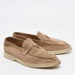 Pre Owned Loro Piana Beige Suede Summer Charms Walk Loafers Size 39.5
